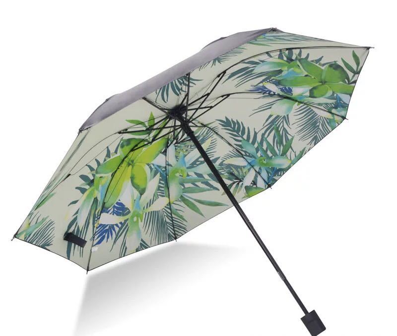  stock sale folding umbrella . rain combined use floral print leaf ..UV cut enduring manner water-repellent immediately shipping lady's ... green 