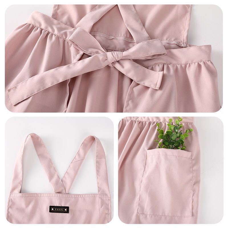  new goods apron lady's kitchen Cafe cooking shop long height stylish Northern Europe manner plain with pocket Insta .. pink water-repellent 