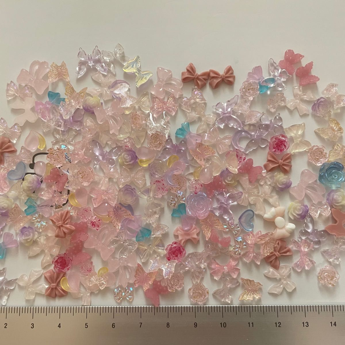 【50個】ピンク素材ミックス　ネイルパーツ リボン 薔薇　デコパーツ まとめ売り
