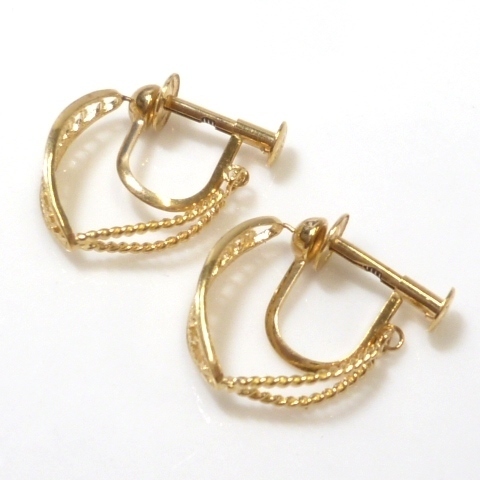 J◇K18 上品に揺れる♪レース デザイン イヤリング イエローゴールド 18金 Yellow Gold earrings カジュアル 普段使い【ネコポスOK】