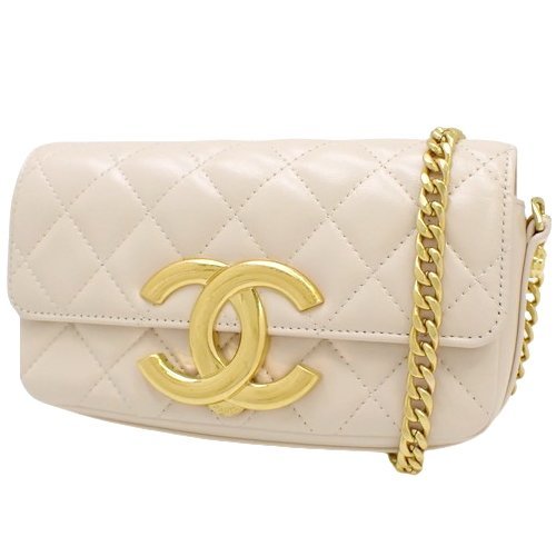 CHANEL(シャネル) マトラッセ ココマーク チェーンショルダーバッグ ミニバッグ ラムスキン ベージュ ゴールド 40802073776【アラモード】