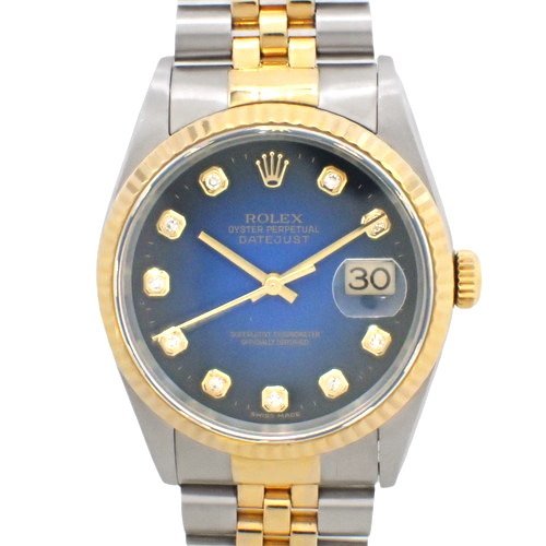 ロレックス デイトジャスト 腕時計 10Pダイヤ ゴールド YG SS ブルーグラデーション P番(2000年) 16233G メンズ 40803000965【アラモード】