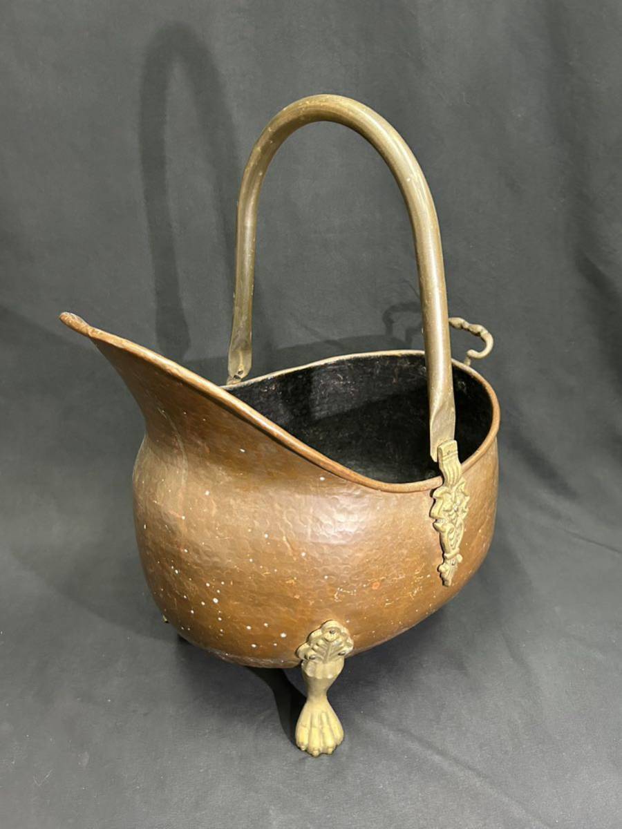 【SI10】英国アンティーク 銅製 コールバケツ 金属鉢 花器 プランター 旧家整理品