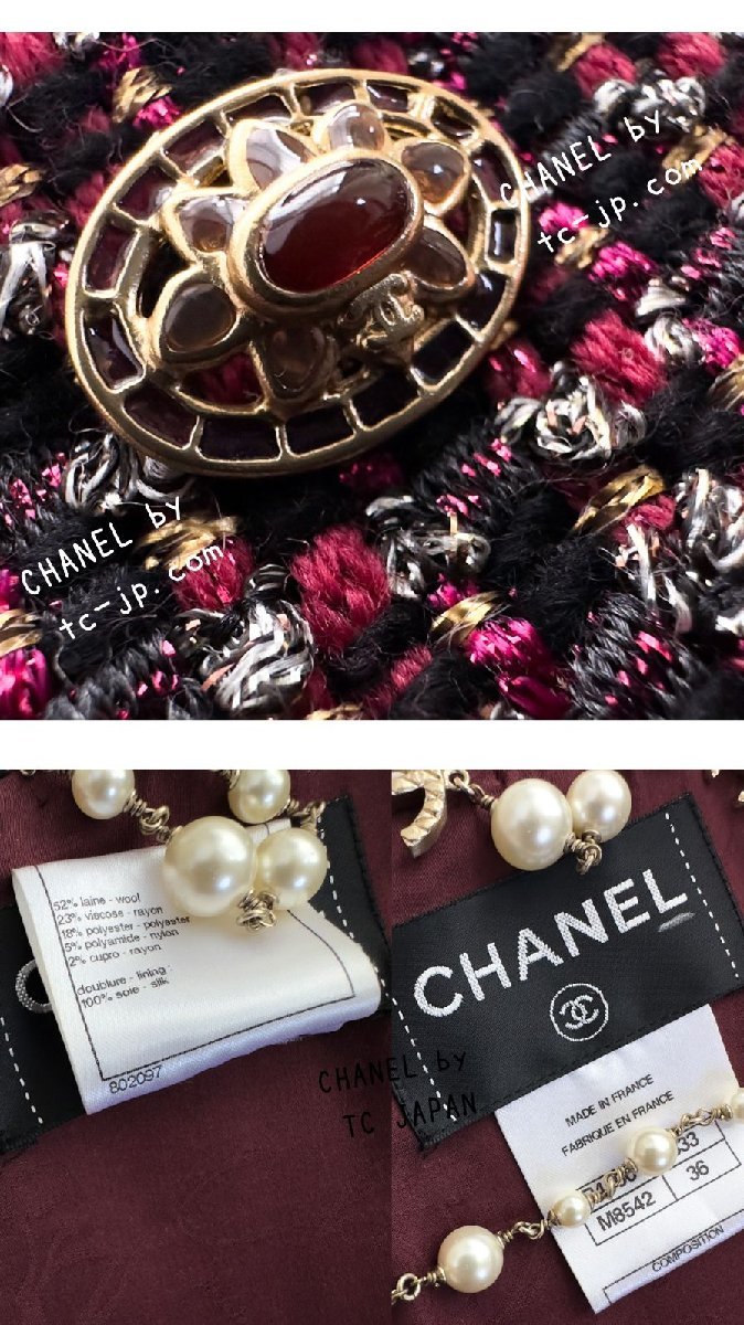  очень красивый товар Chanel CHANEL балка gun ti-* wine red * Gold * серебряный * ценный . редкость произведение твид * One-piece 36