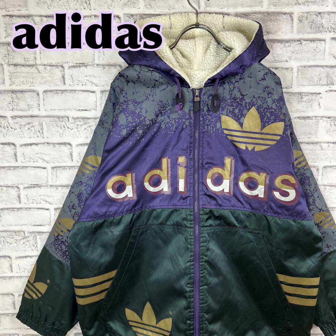 adidas アディダス 内ボアナイロンジャケット トレフォイル キルティング 冬服 秋服 古着 アウター ブルゾン 防寒 ジップアップ