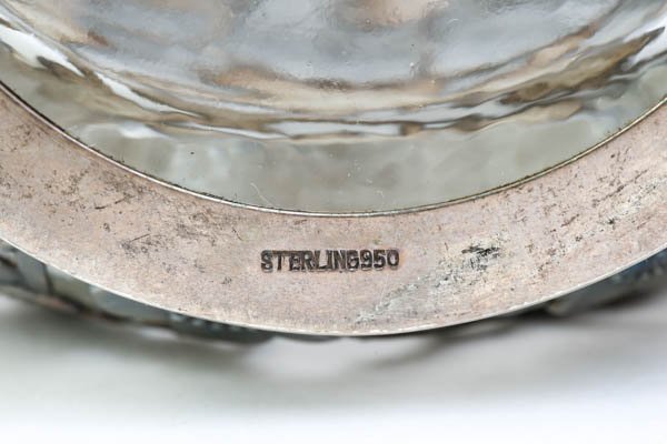 彫金梅花図 透かし細工 銀巻 銀被 ガラス瓶 デキャンタ ショットグラス 7点セット STERLING950刻印 銀製 洋酒瓶 総重量 約1130.5g ケース付_画像6