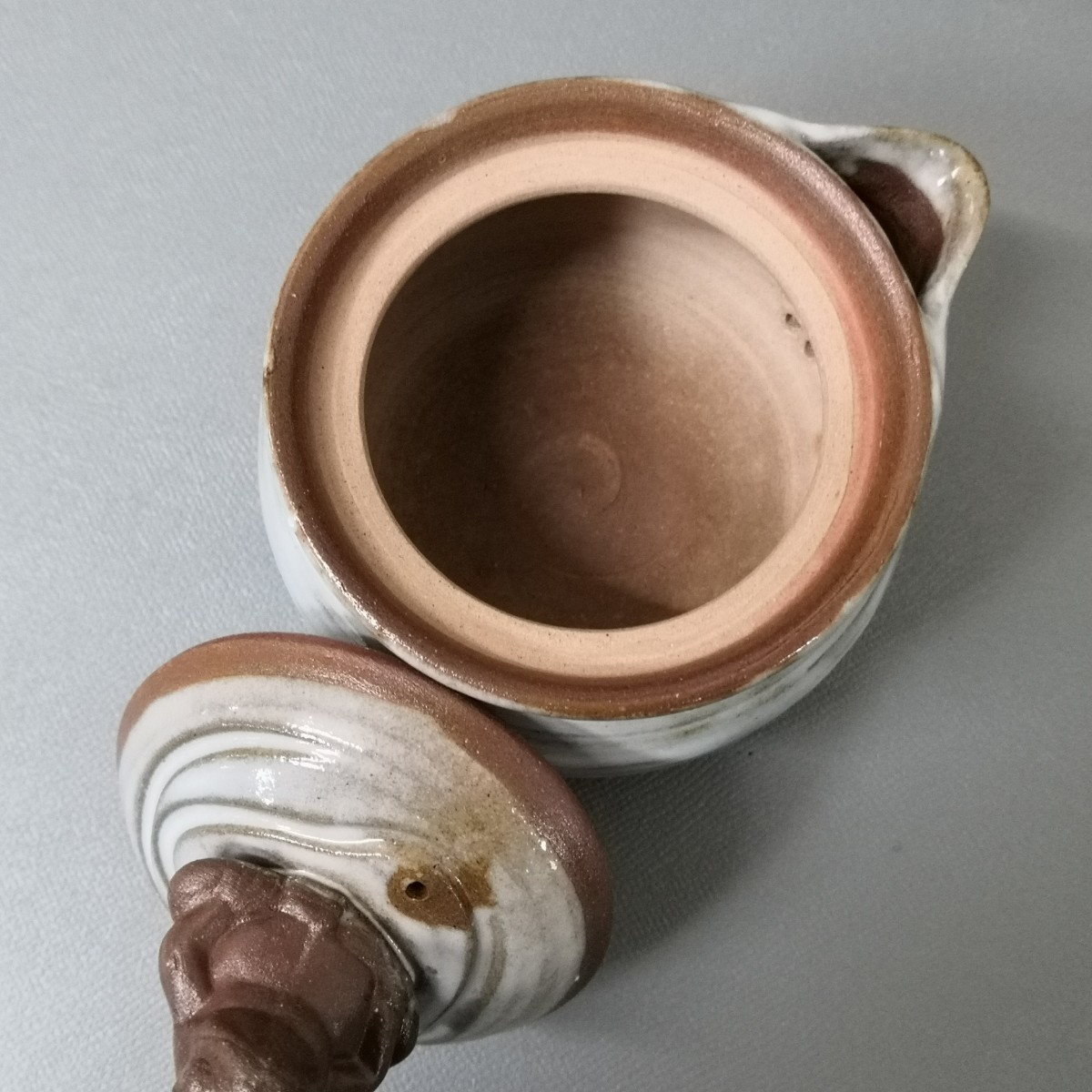 Zc20). bin unused . white glaze Ono wide person inspection : small teapot Bizen . Yakishime . tea utensils . tea utensils small teapot 
