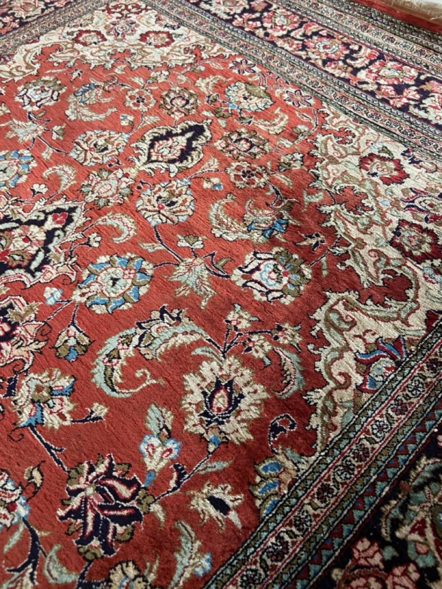 最高級ペルシャ絨毯 クム産 約120万円 シルク×シルク 手織り ヴィンテージラグ イラン産 緻密 約11ノット 検索用:ペルシャ絨毯 トルコ絨毯_画像5