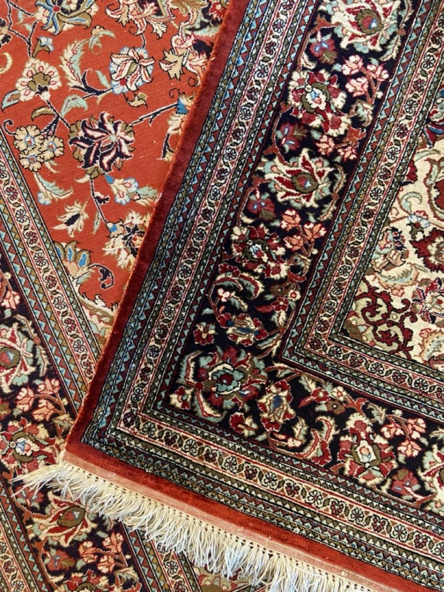 最高級ペルシャ絨毯 クム産 約120万円 シルク×シルク 手織り ヴィンテージラグ イラン産 緻密 約11ノット 検索用:ペルシャ絨毯 トルコ絨毯_画像9