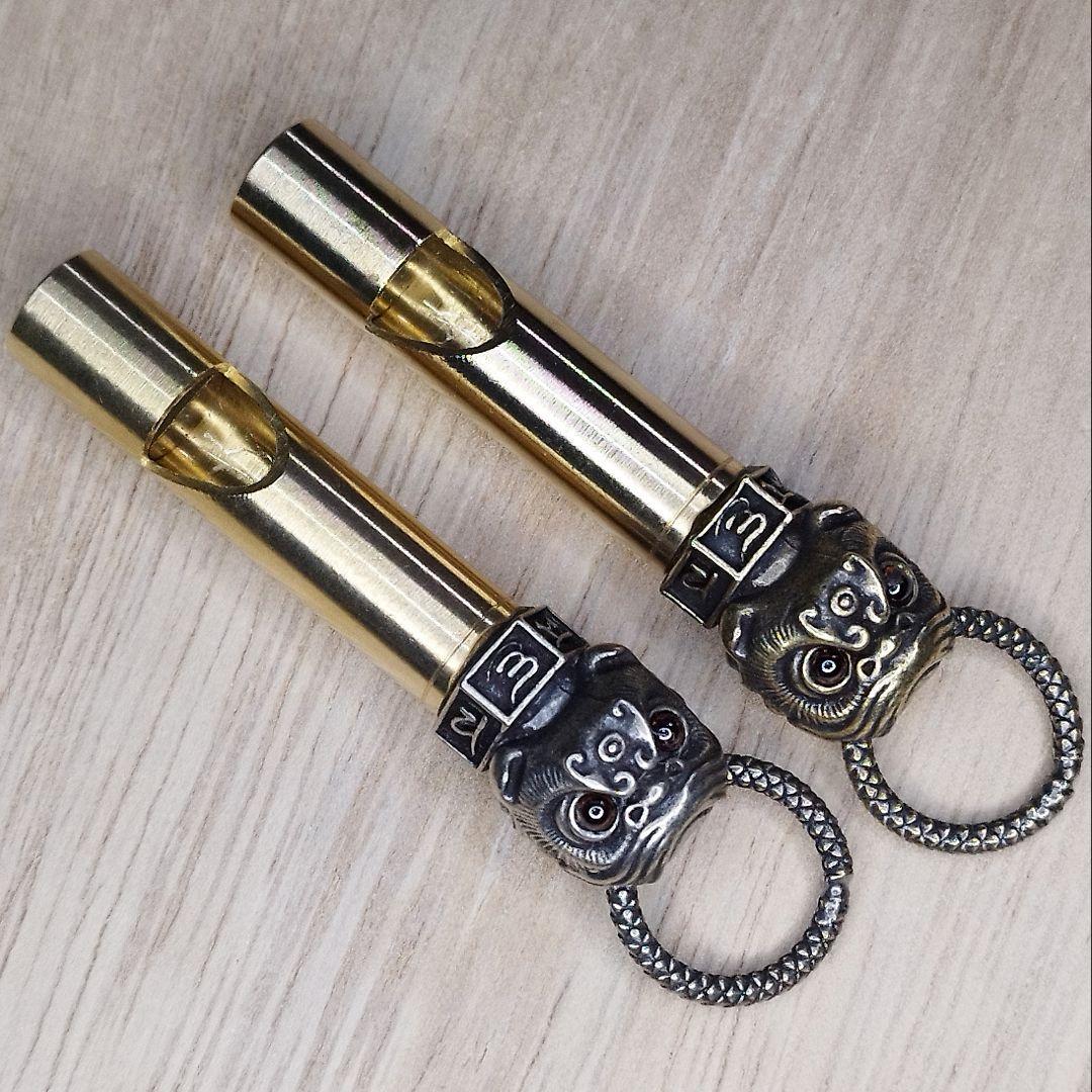 G03 yellow copper lion Mai isru brass pipe crime prevention disaster prevention . protection antique Vintage key holder [ free shipping ]