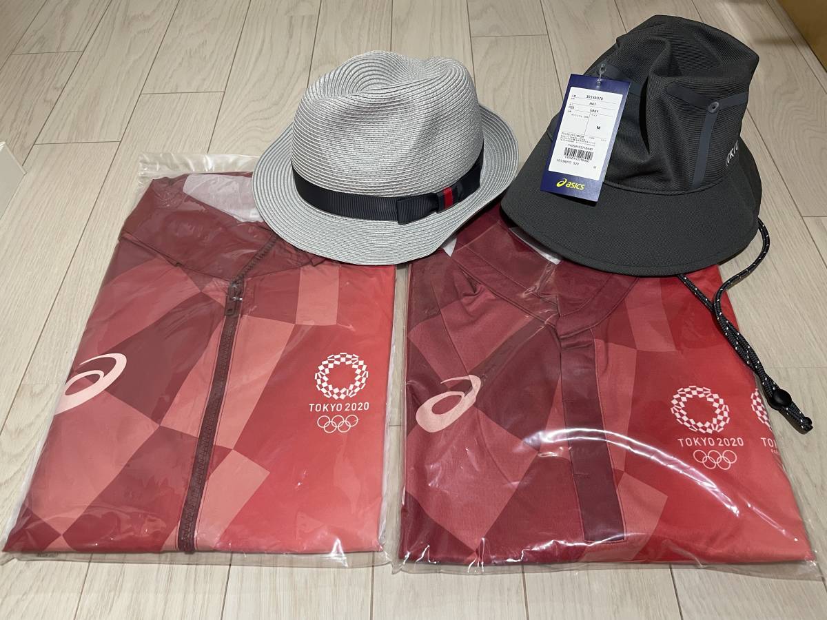 【即決】5XLサイズ 東京2020オリンピック 審判 ボランティア支給 ジャケット シャツ ハット 帽子セット 赤ジャケット_画像1