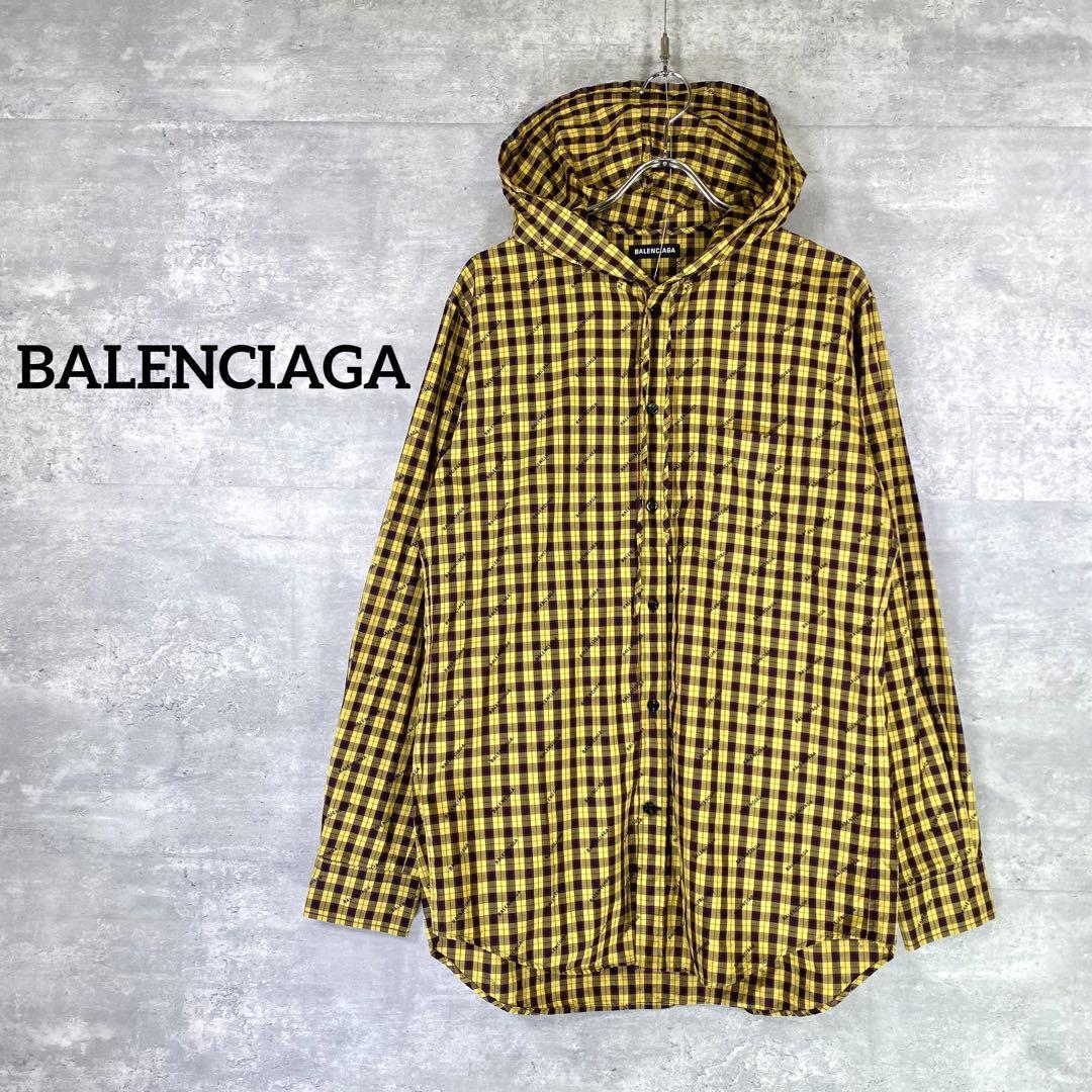 『BALENCIAGA』バレンシアガ (36) フードチェックシャツ_画像1