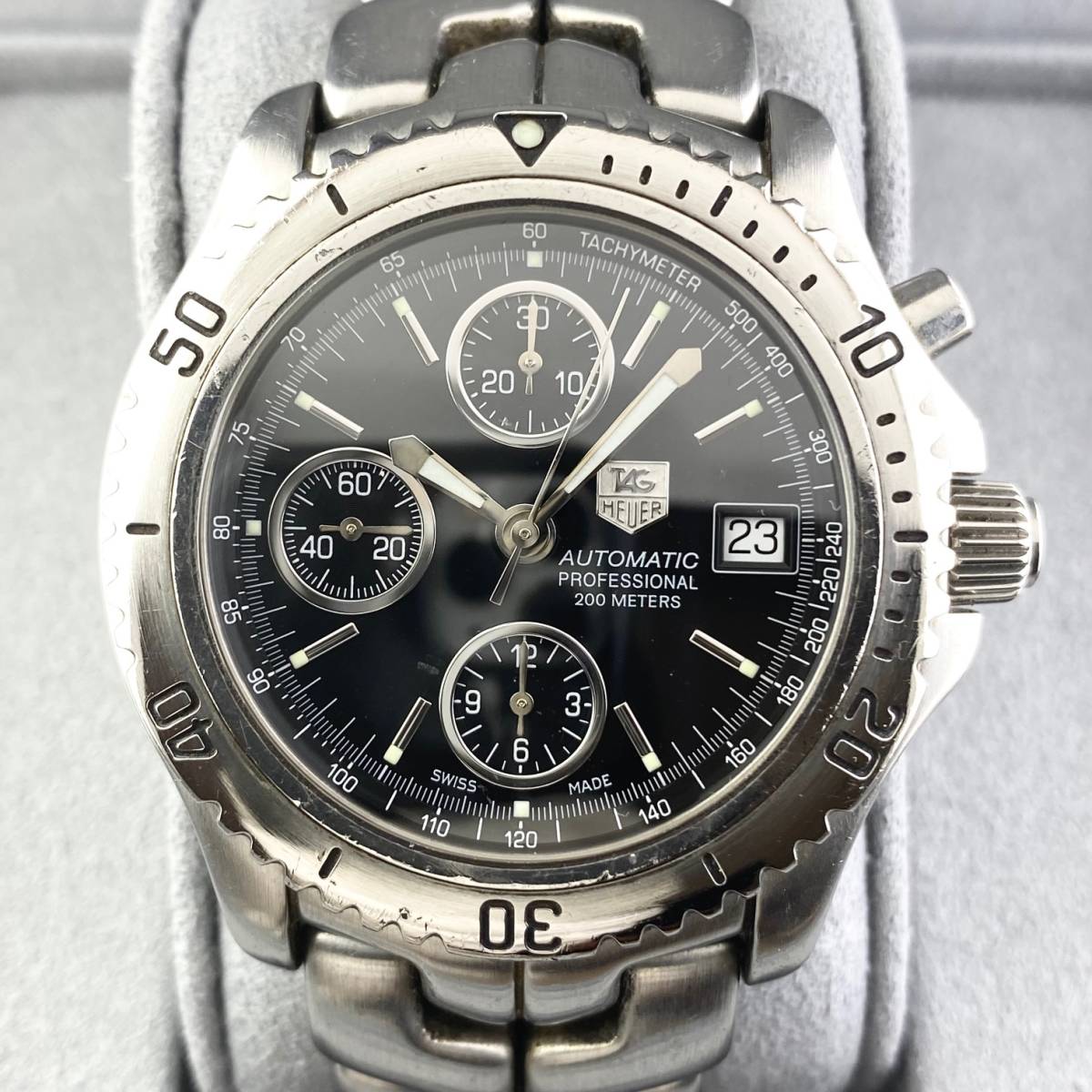 【1円〜】TAG HEUER タグ ホイヤー 腕時計 AT 自動巻 クロノグラフ CT2111 リンク ブラック文字盤 プロフェッショナル 200m 正規品 _画像8