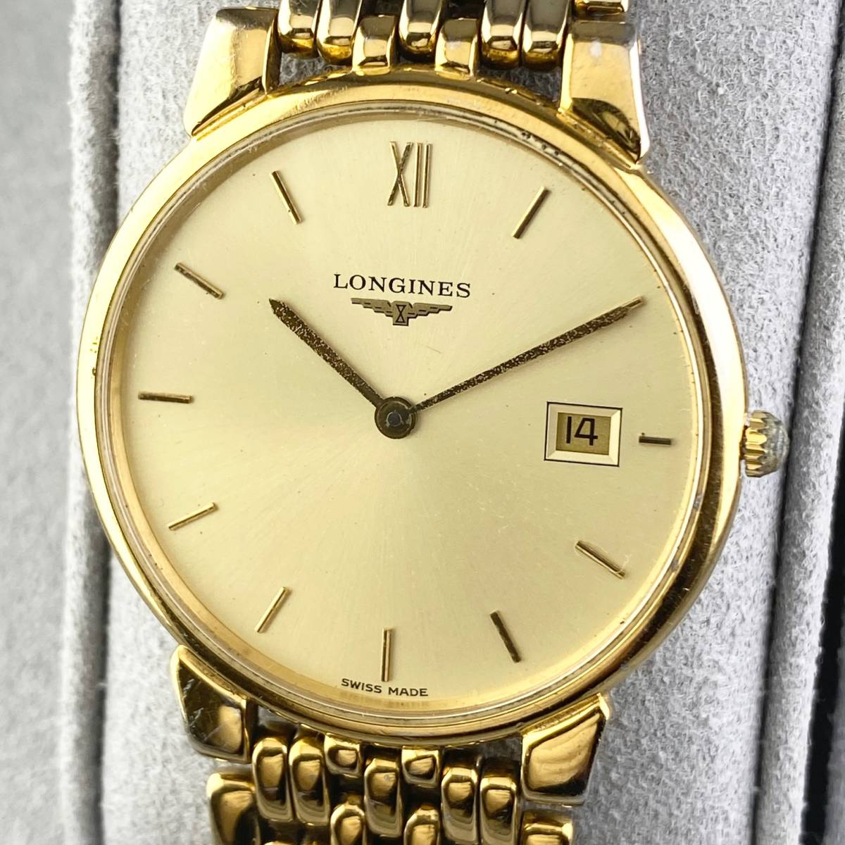 【1円〜】LONGINES ロンジン 腕時計 メンズ グランドクラシック L5.632.2 ゴールド文字盤 ラウンドフェイス デイト 可動品_画像1