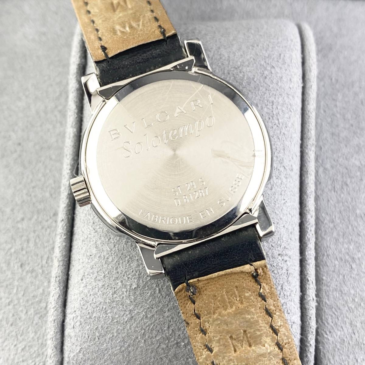 【1円〜】BVLGAR ブルガリ 腕時計 レディース ST29S ソロテンポ ホワイト文字盤 レザー ラウンドフェイス デイト 可動品_画像6