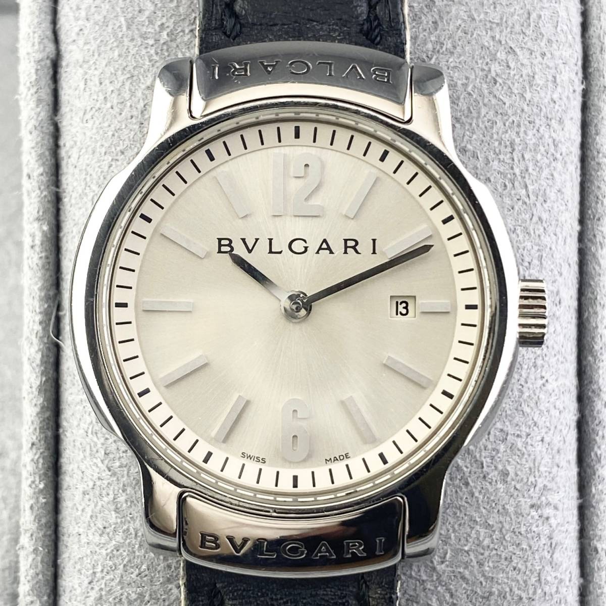 【1円〜】BVLGAR ブルガリ 腕時計 レディース ST29S ソロテンポ ホワイト文字盤 レザー ラウンドフェイス デイト 可動品_画像8