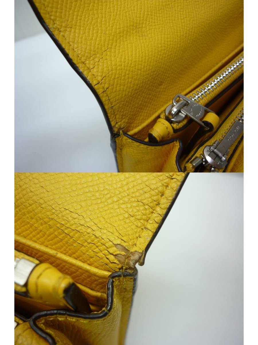 COACH コーチ 52450 長財布 フラップ 金具 イエロー×ブラウン シグネチャー a_画像6