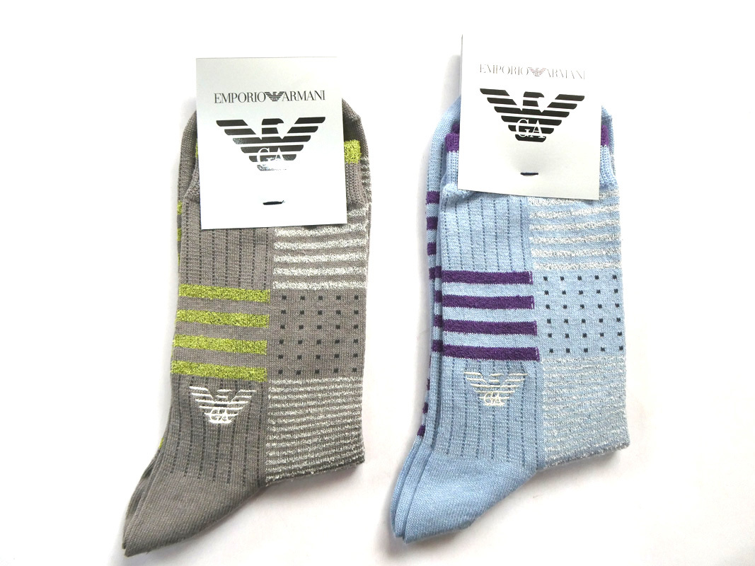  Emporio Armani new goods!2 pairs set Mark attaching socks 25-27cm rank gray / light blue made in Japan free shipping 