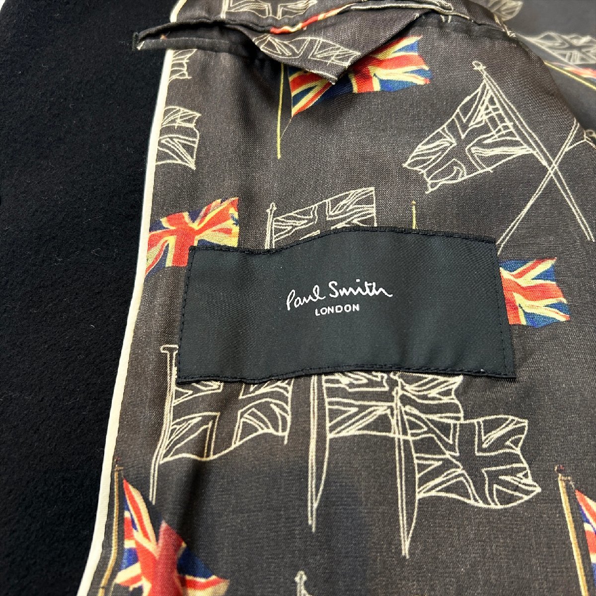 Paul Smith London ポールスミス ウール チェスター コート ロング ユニオンジャック 黒 ブラック メンズ Hs11-86_画像8