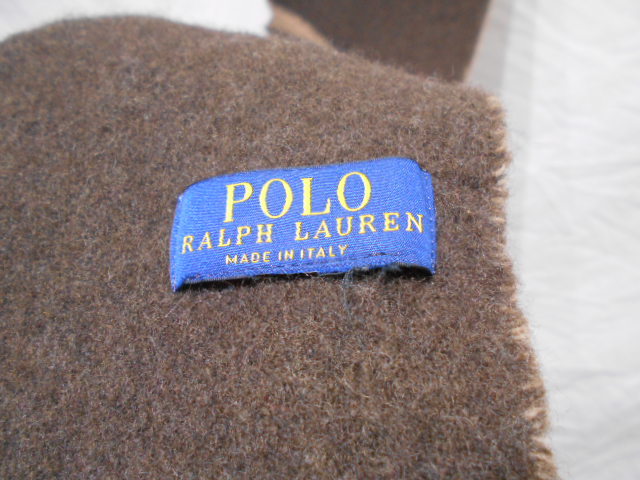 POLO RALPH LAUREN ポロ ラルフローレン イタリア製 マフラー ブラウン系 キャメル系 ウール_画像8