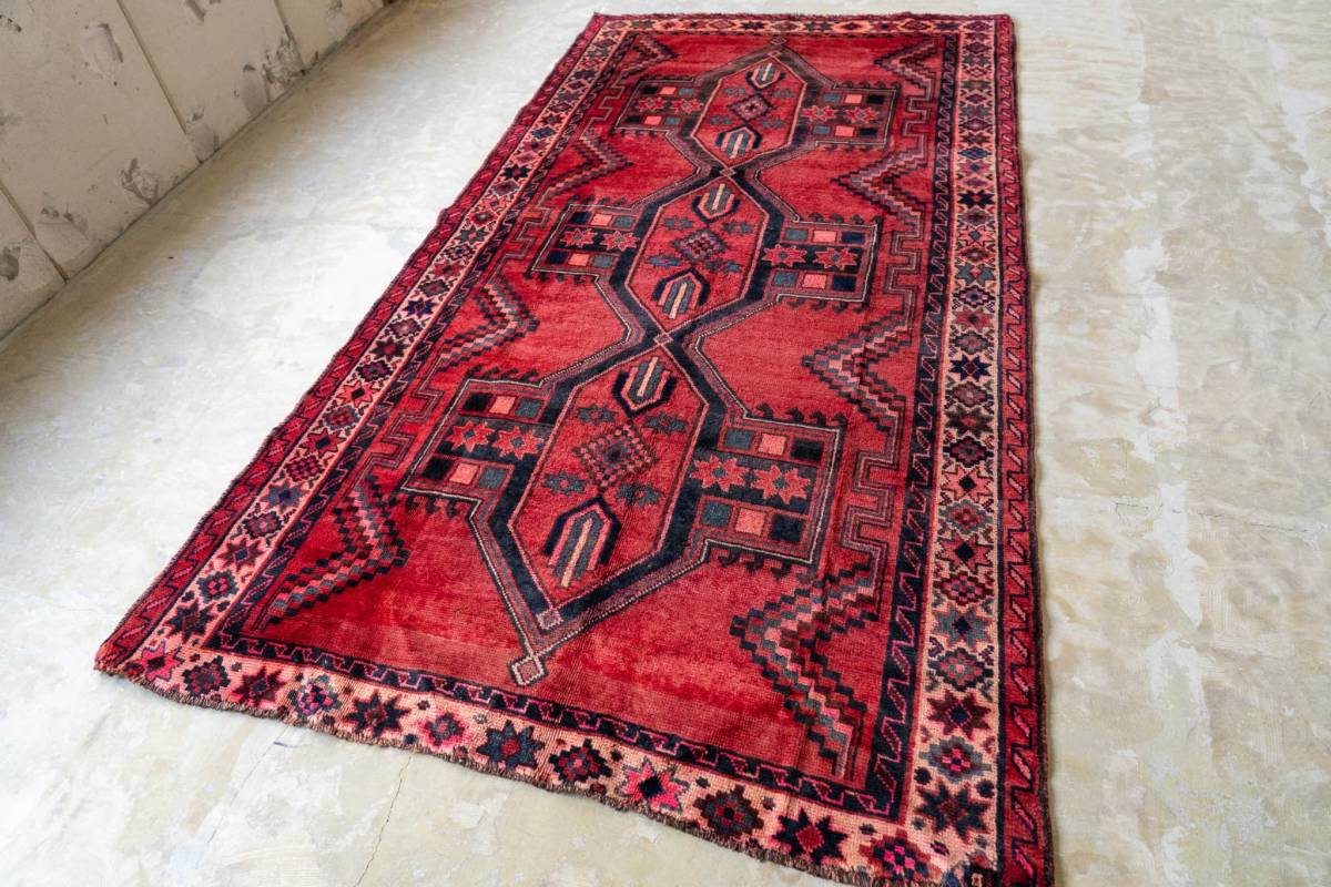 ￥88,000→￥47,000 スペシャル価格 275×155cm 手織り 絨毯 カーペット ヴィンテージ ラグ ペルシャ絨毯の画像1