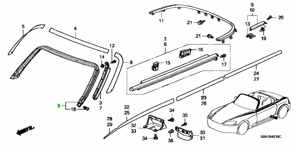 【次回未定】ホンダ 純正 S2000 ウェザー ストリップ 7点 フロントルーフピラー ルーフサイドドアー センターピラー ルーフコーナードアー_画像1