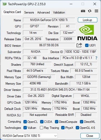 Manli GeForce GTX1050Ti GDDR5 4GB 動作確認済み 補助電源不要 グラフィックボード 元箱あり 送料無料_画像6