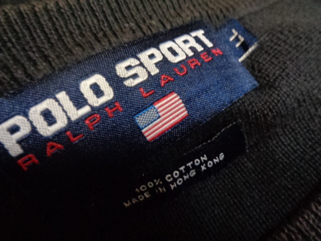 90s POLO SPORT ロゴ コットン ニット セーター XL 黒系 ポロスポーツ RALPH LAUREN ラルフローレン 星条旗 香港製_画像4