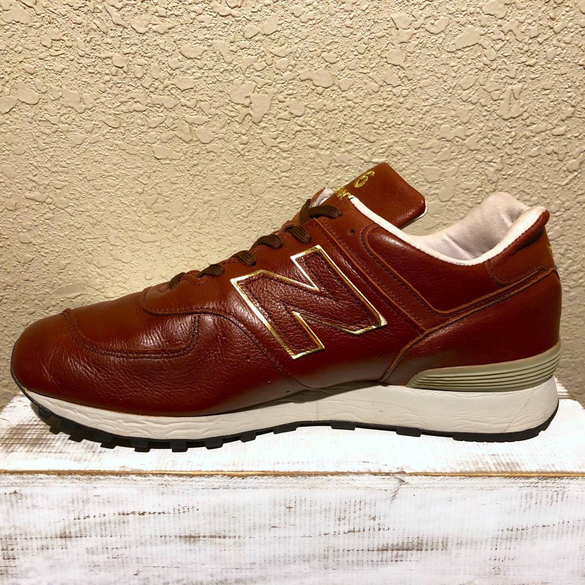 UK製【LIMITED EDITION】NEW BALANCE LM576UK TN BROWN×GOLD US9D 27cm オールレザー M576 イギリス製 英国製 ブラウン×ゴールド 茶/金_画像4