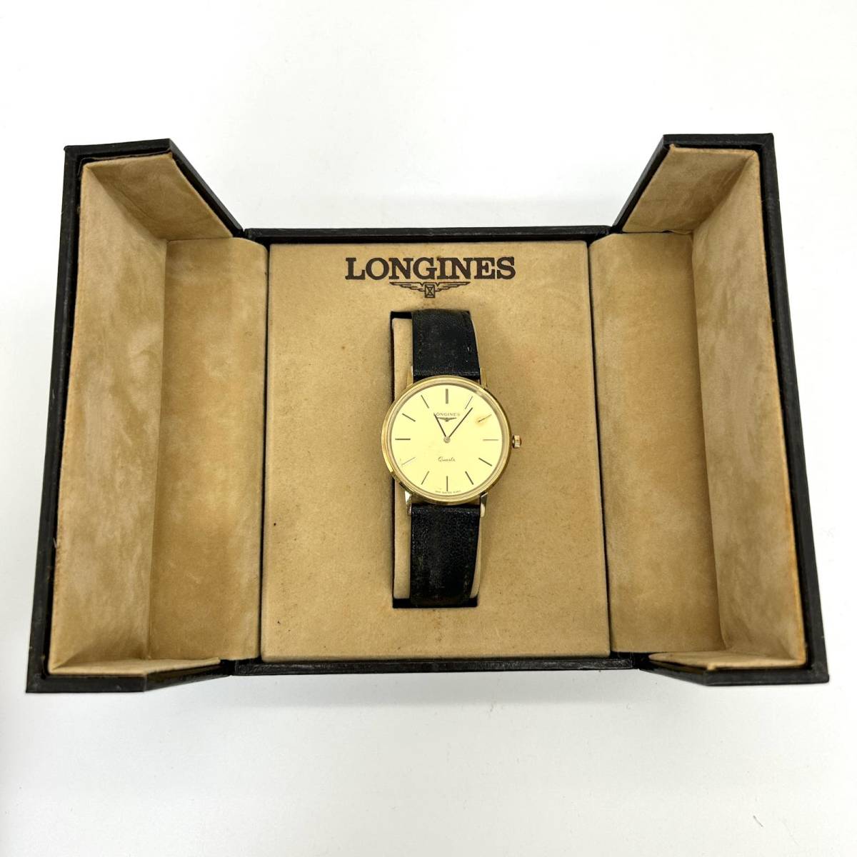 LONGINES ロンジン 金文字盤 ラウンドケース型 960 6463 メンズ腕時計 ゴールド金 アンティーク クォーツ Y0882_画像1