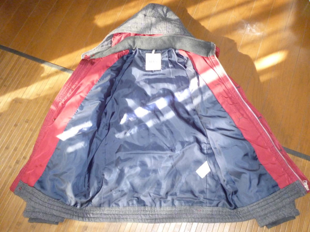 231-55♂： ikka イッカ　フード付き　切り替え ジャンパー　長袖　size.L　色.エンジ×グレー（グレンチェック）　コックス_画像5