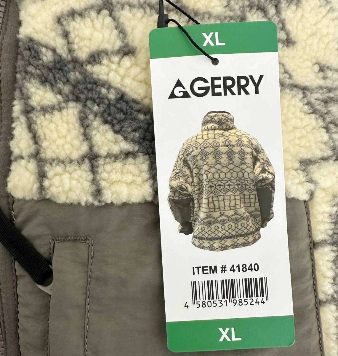 新品 XL ★ GERRY ジェリー レディース ボア ジャケット ベージュ 総柄 スタンドカラー アウター ハーフ ブルゾン アウター フリース ロゴ _画像10