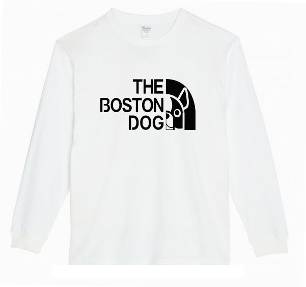 【白Lパロディ5.6oz】ボストンテリア犬ロンT面白いおもしろTシャツうけるプレゼント長袖ロンT送料無料・新品人気_画像1