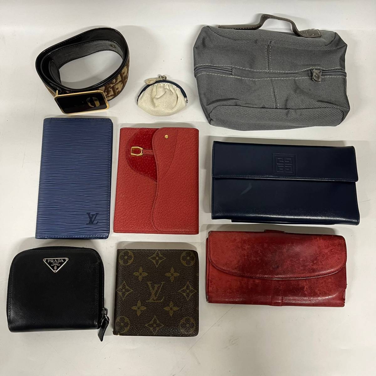 1円~【9点】ブランド 小物 まとめ売り Dior GUCCI PRADA GIVENCHY LOUIS VUITTON BVLGARI KITAMURA 財布 小銭入れ ポーチ ベルト YT_画像1