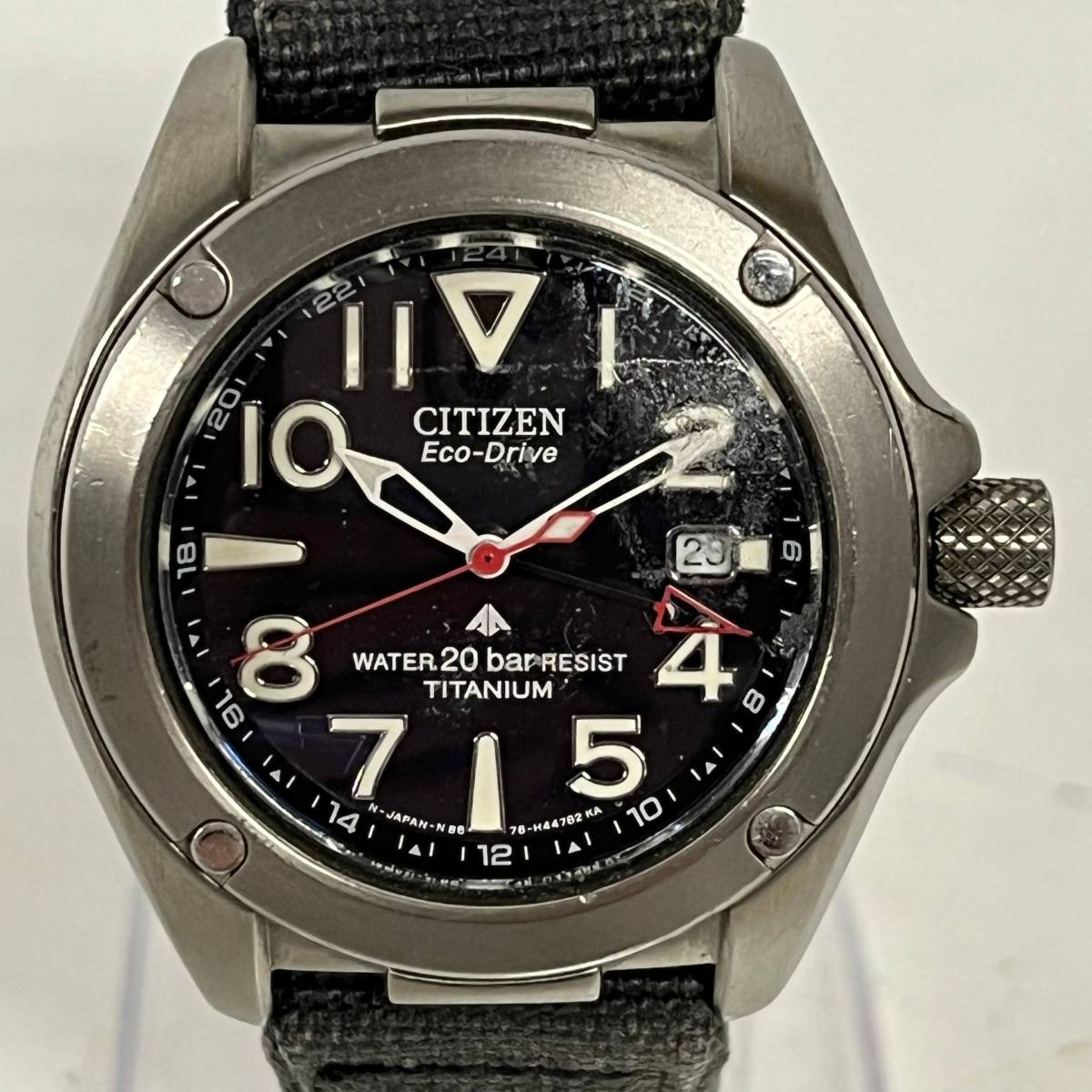 1円~【不動】シチズン CITIZEN プロマスター エコドライブ B876-H25543 チタン ソーラー メンズ腕時計 ブラック文字盤 デイト G100785_画像1