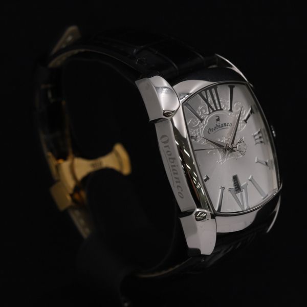 1円 稼動 良品 オロビアンコ QZ デイト スクエア シルバー文字盤 メンズ腕時計 MTM 0011000_画像2