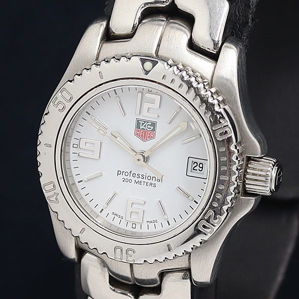 1円 稼動 良品 タグホイヤー プロフェッショナル WT1414 QZ デイト 白文字盤 レディース腕時計 OKZ 4271300_画像1