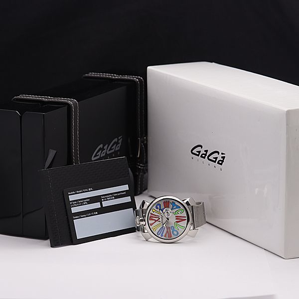 1円 稼働 良品 箱付 ガガミラノ QZ 5080 マニュアーレ48 シルバー文字盤 スモセコ ラウンド メンズ腕時計 5072100NKG_画像5