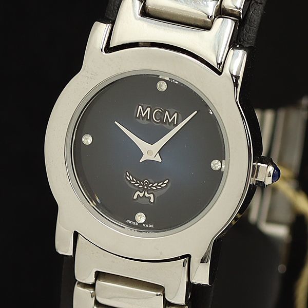 1円 保/箱付 稼動 美品 MCM 定価約￥65.000 QZ ネイビー文字盤 レディース腕時計 OGH 0044000_画像1