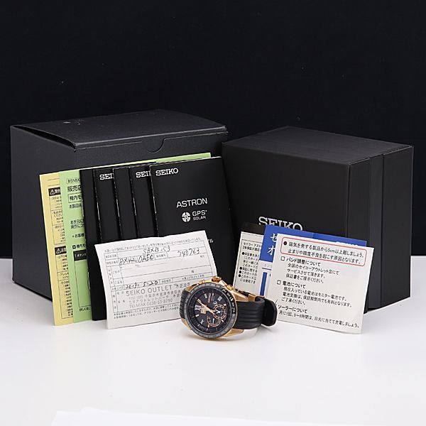 1円 保/箱付き 稼働 良品 セイコー アストロン 8X42-0AE0-3 黒文字盤 ソーラー デイト メンズ腕時計 OGI 6198500_画像5