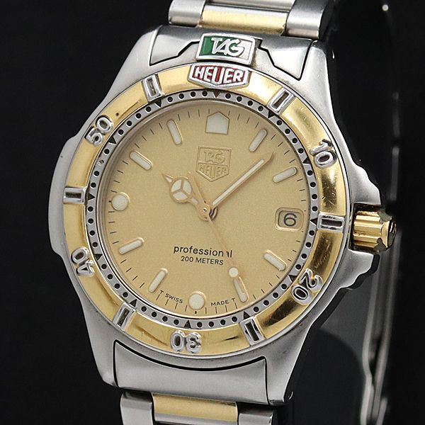 1円 稼働 良品 タグホイヤー QZ 995.413A 4000シリーズ プロフェッショナル200M ゴールド文字盤 デイト メンズ/ボーイズ腕時計 0045100SMD_画像1