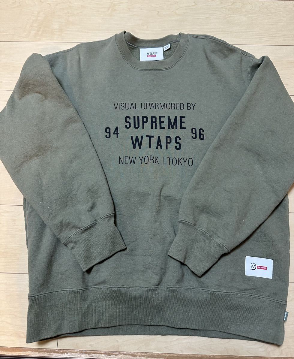 SUPREME シュプリーム ×WTAPS ダブルタップス 21AW Crewneck Olive クルーネックスウェット オリーブ サイズL 正規品_画像1