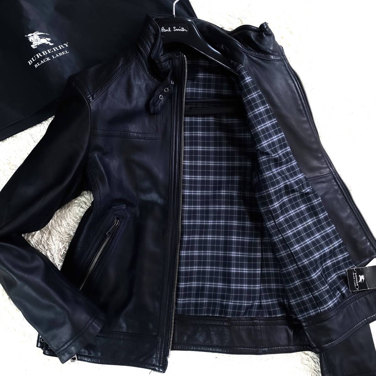 未使用級羊革BURBERRY BLACKLABELラムレザージャケットシングル