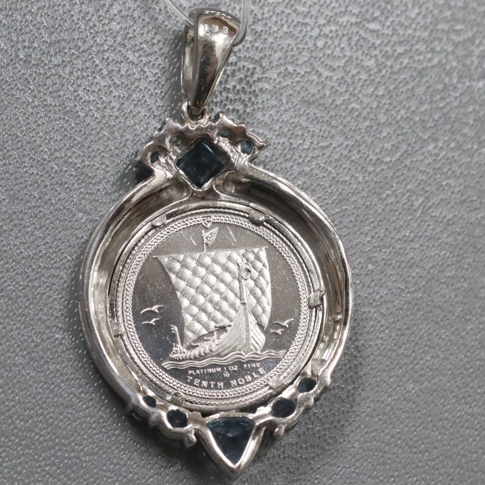 Pt900/999 tourmaline coin pendant top noble platinum .1/10oz T1.33 11.7g