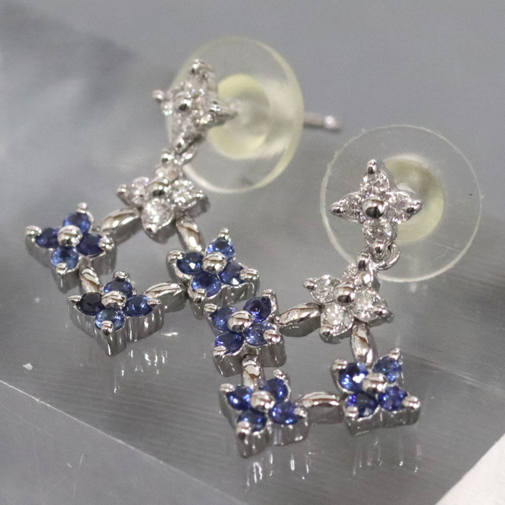 全ての K18WGサファイアダイヤモンドピアス フラワーモチーフ 3.0g その他