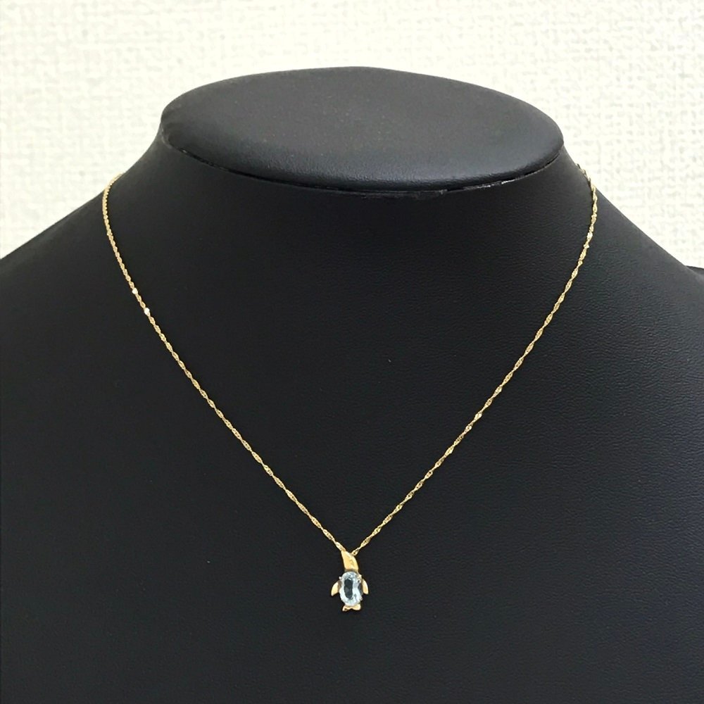 中古美品 K18 18金 ネックレス ペンギン型ペンダント アクアマリン付き 重さ1.5g アクセサリー 質屋出品_画像1