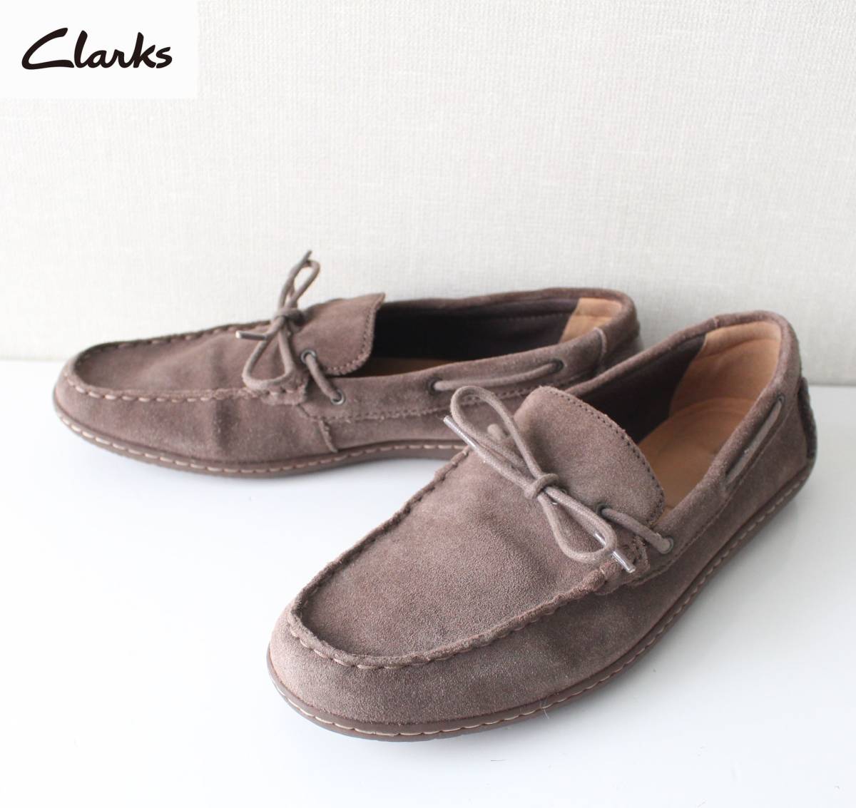 【 Clarks クラークス 】スエード デッキシューズ サイズ26cm レザー 靴 ライトブラウン UK8 US9_画像1