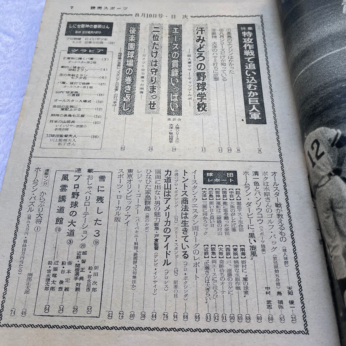 週刊読売 スポーツ 1962年8月10日号 野村克也 張本勲 長嶋茂雄 力道山 他 美品の画像3