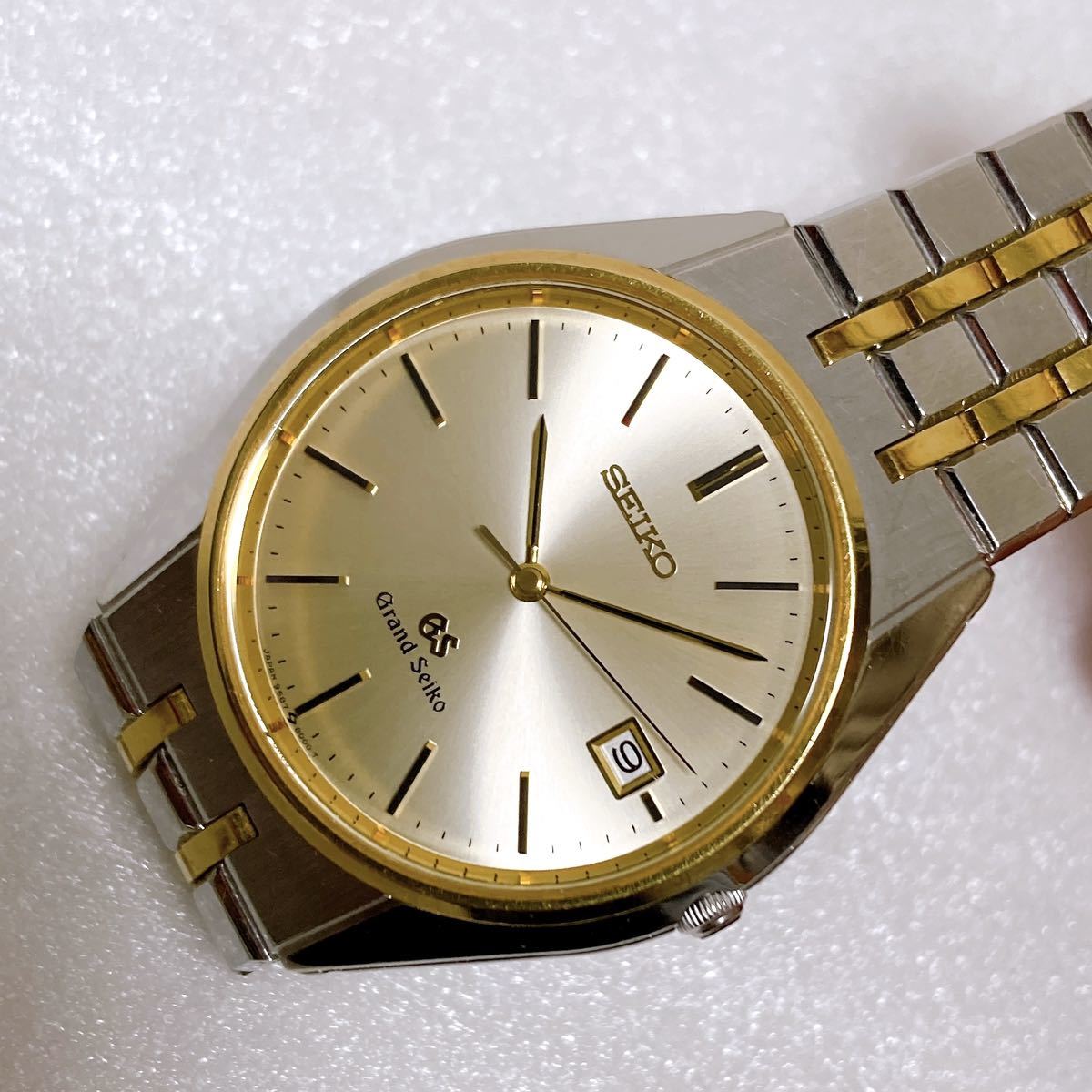 稼働品 美品 SEIKO セイコー GS グランドセイコー 18KT K18コンビ メンズ クォーツ 9587-8000 風防無傷 1円_画像1