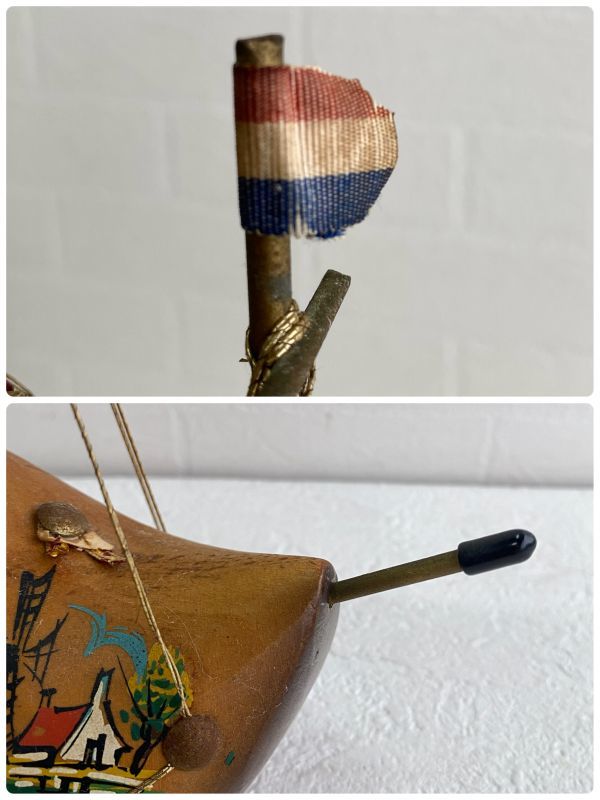  Vintage Holland earth production tree shoes type sailing boat HOLLAND height 30cm hand made hand paint Holland holland/ water car long-term keeping goods 